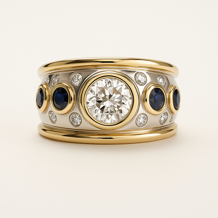 Barbora - Anello vintage in oro con intarsi e zirconi