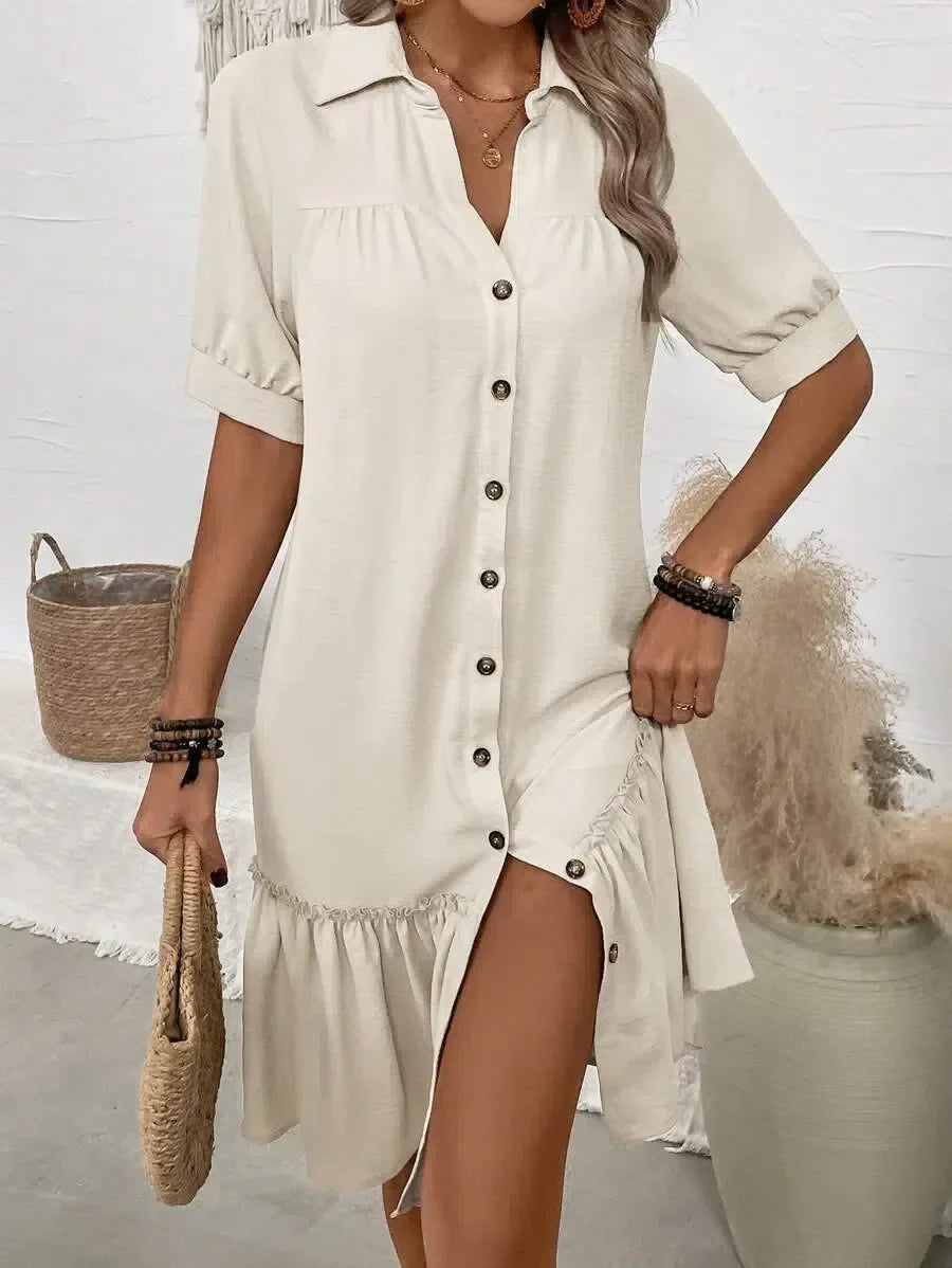 Sophia | Button-Down Ruffle Hem Dress