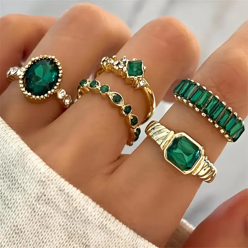 Melanie - Esclusivo set di anelli con smeraldo | Oro