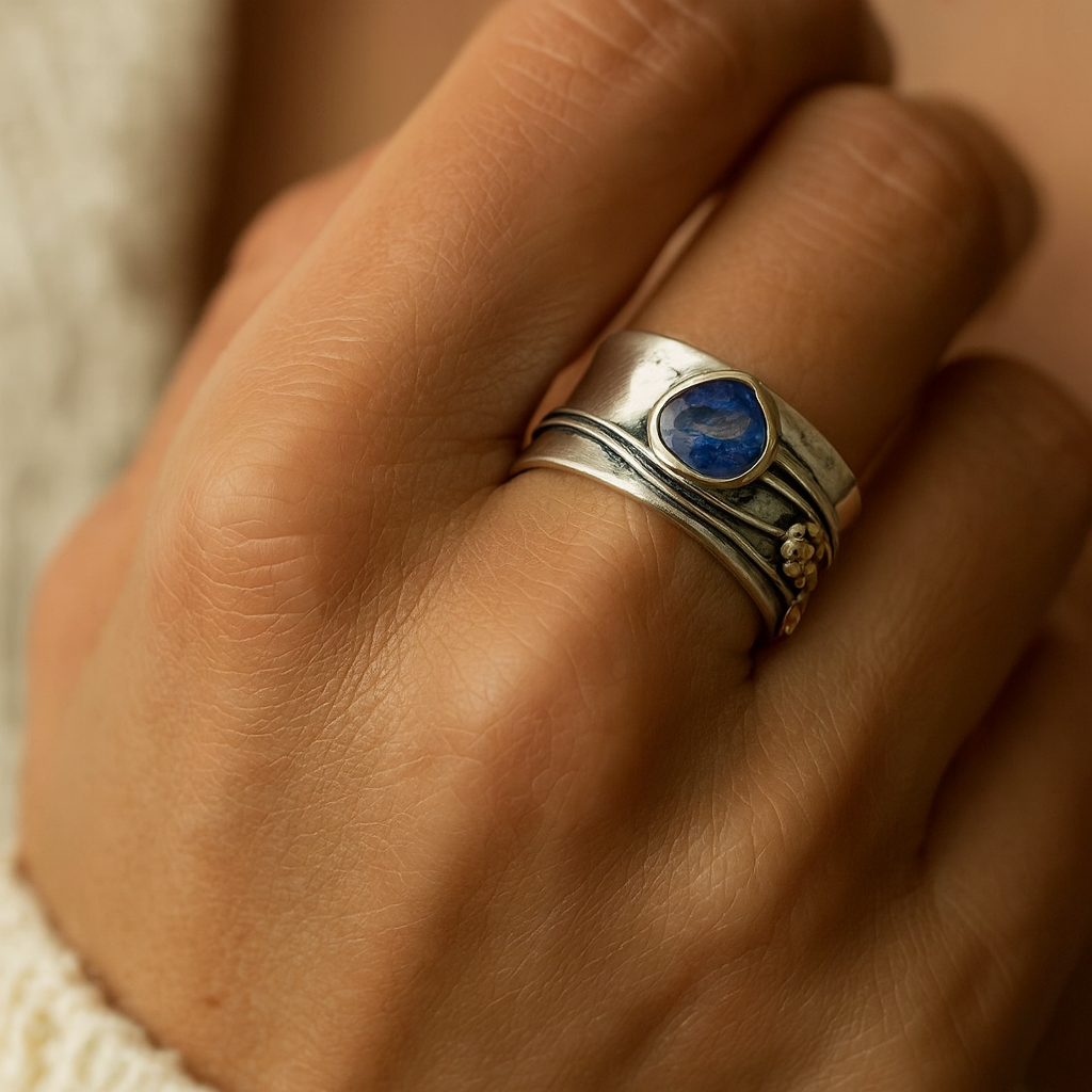 Gertrude - Anello da meditazione con pietre preziose ceche