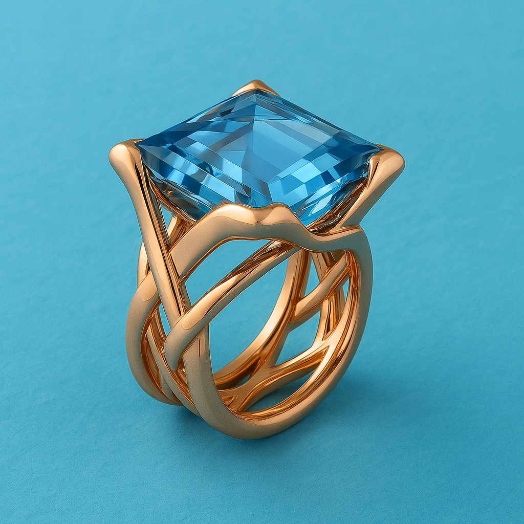 Elizabeth - Anello vintage in oro rosa con zirconi blu