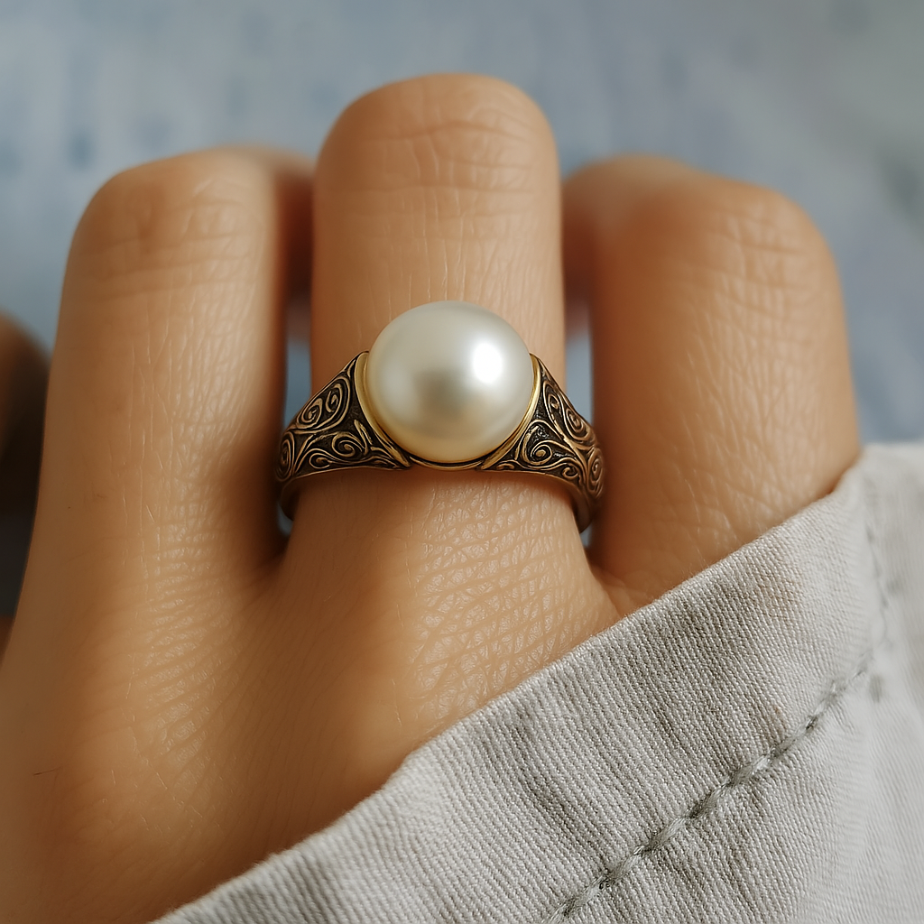Theresia - Anello vintage in oro con perle