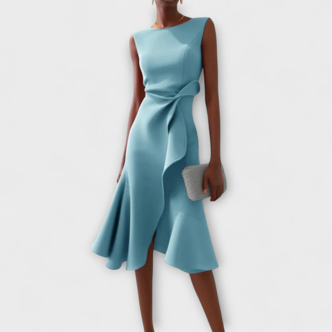 Hallie – Draped Asymmetric Midi Dress
