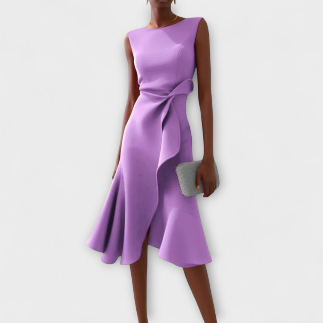 Hallie – Draped Asymmetric Midi Dress