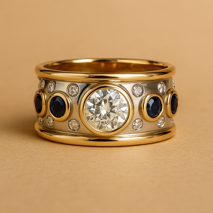 Barbora - Anello vintage in oro con intarsi e zirconi