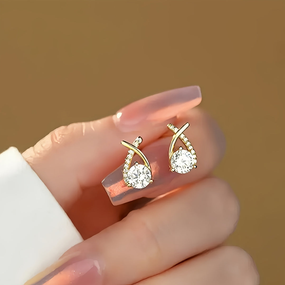 Leni - Orecchini in oro con croce e zirconi