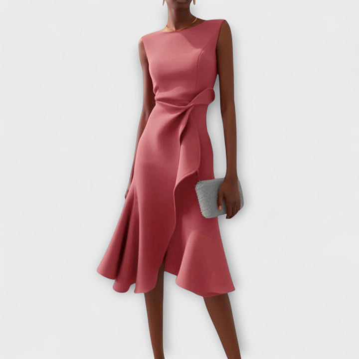 Hallie – Draped Asymmetric Midi Dress