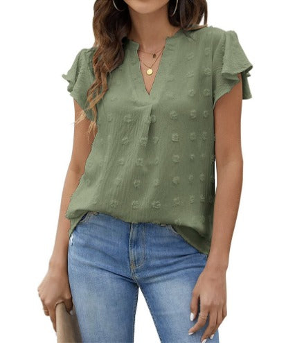Leila | Chic Patchwork Blouse with Ruffled Accents
