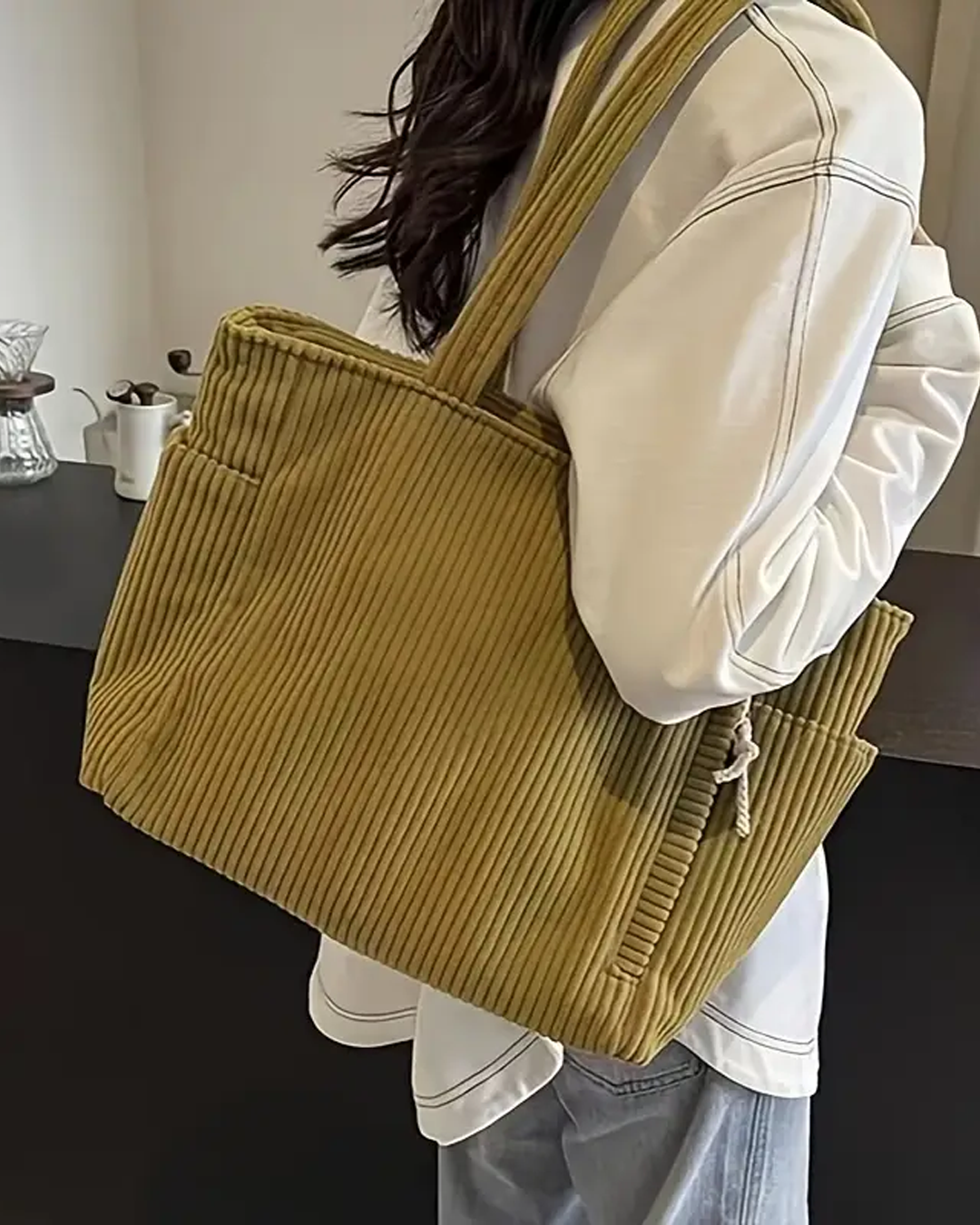 Liva – Ribbed tote bag with cord detail