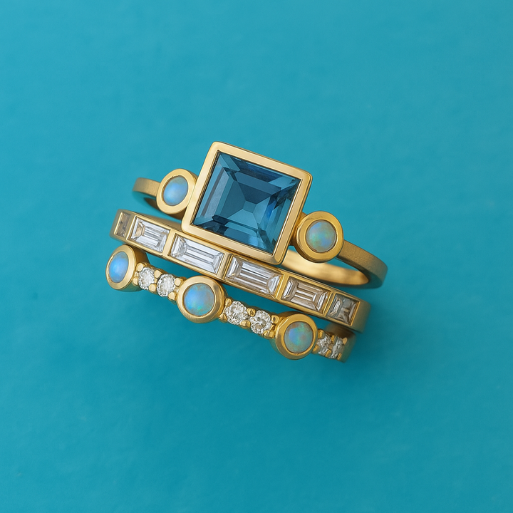 Herta - Set di anelli vintage in cristallo blu