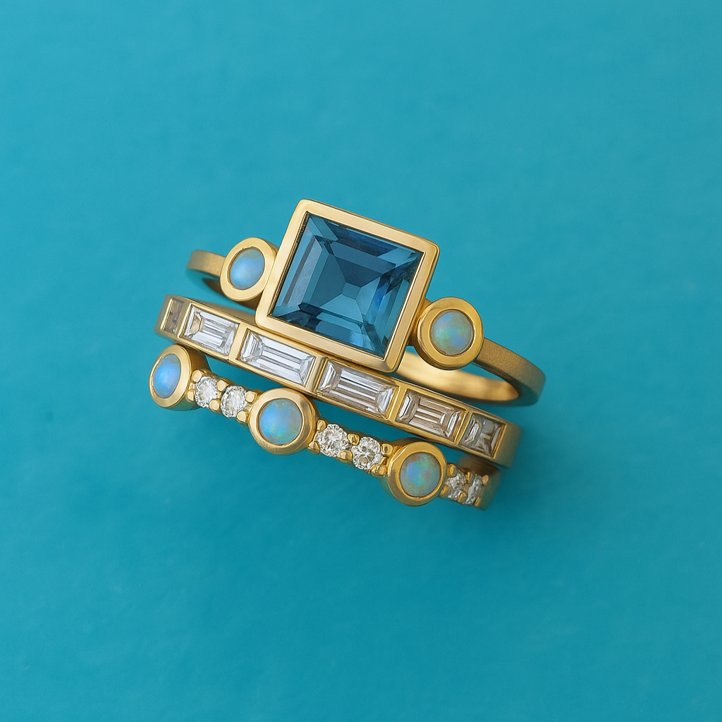 Herta – Set di anelli vintage con cristallo blu