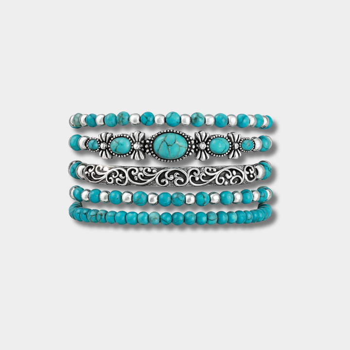 Caroline – Set di bracciali boho con perle turchesi