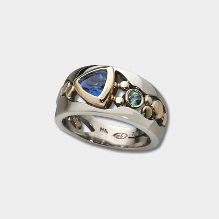 Leona - Anello vintage con cristallo blu