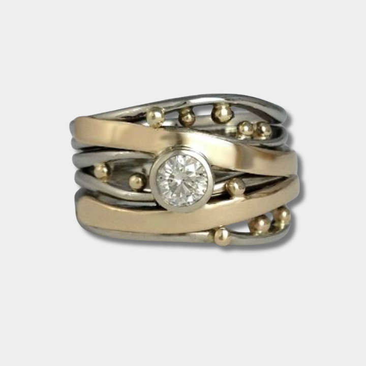 Štěpánka - Anello vintage in oro con zircone intarsiato