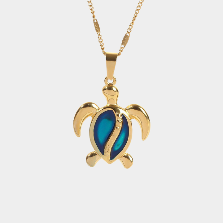 Chantal – Collana dorata a forma di tartaruga con opale blu