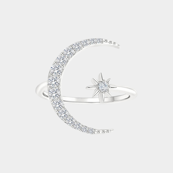 Anello in argento a luna e stelle