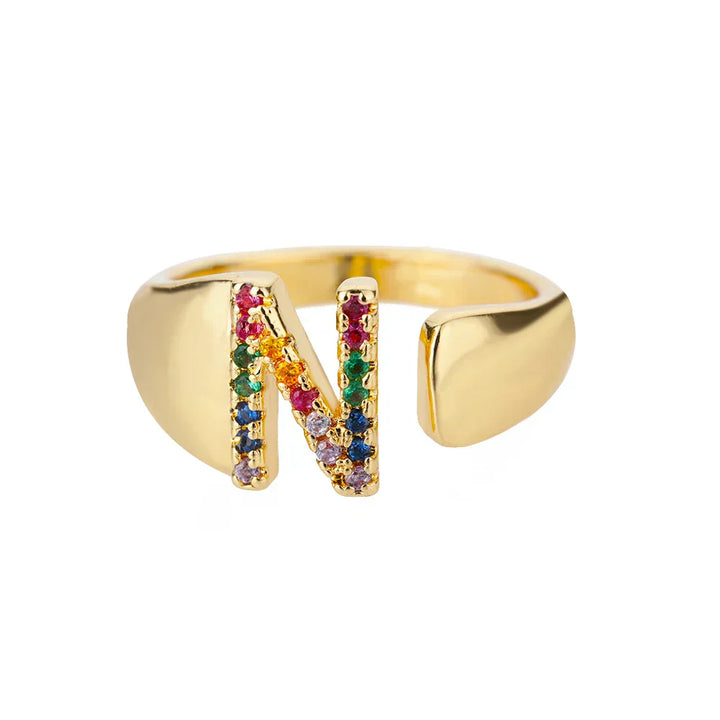 N - Anello in acciaio inossidabile dorato con iniziali