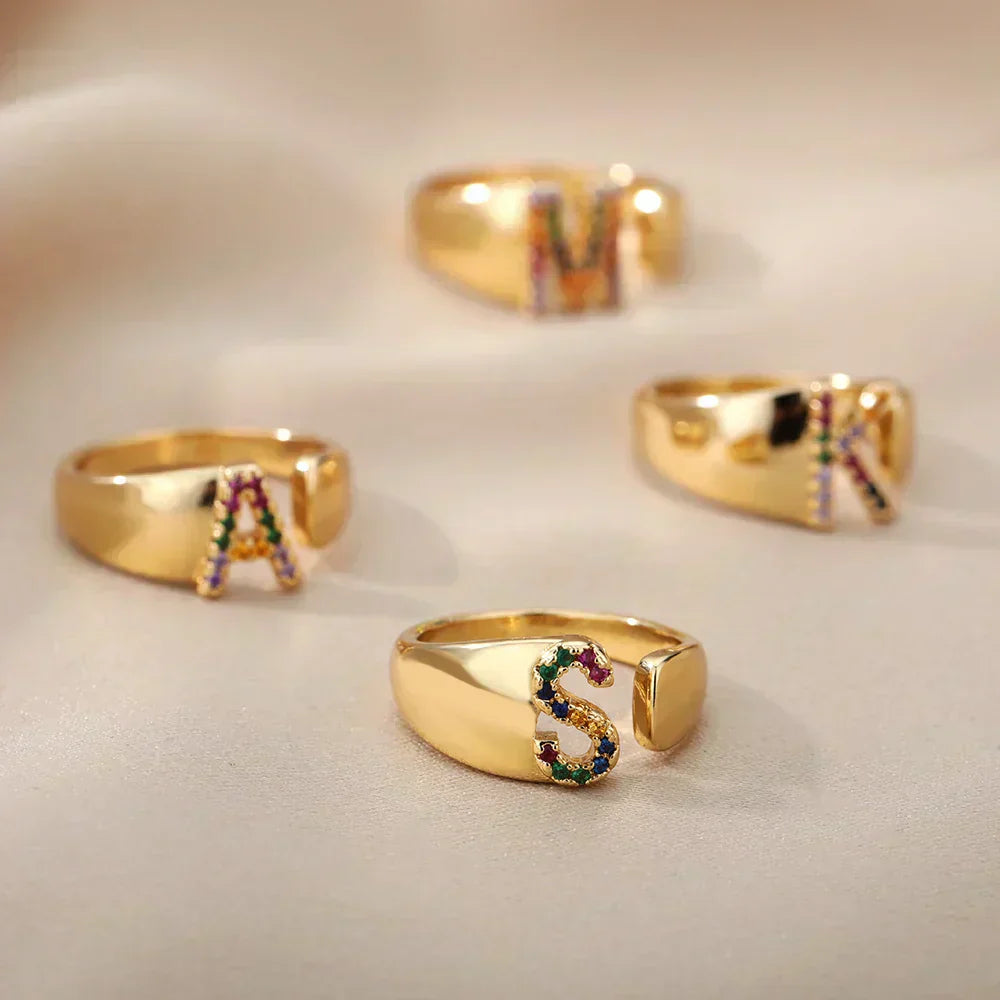 W - Anello in acciaio inossidabile dorato con iniziale