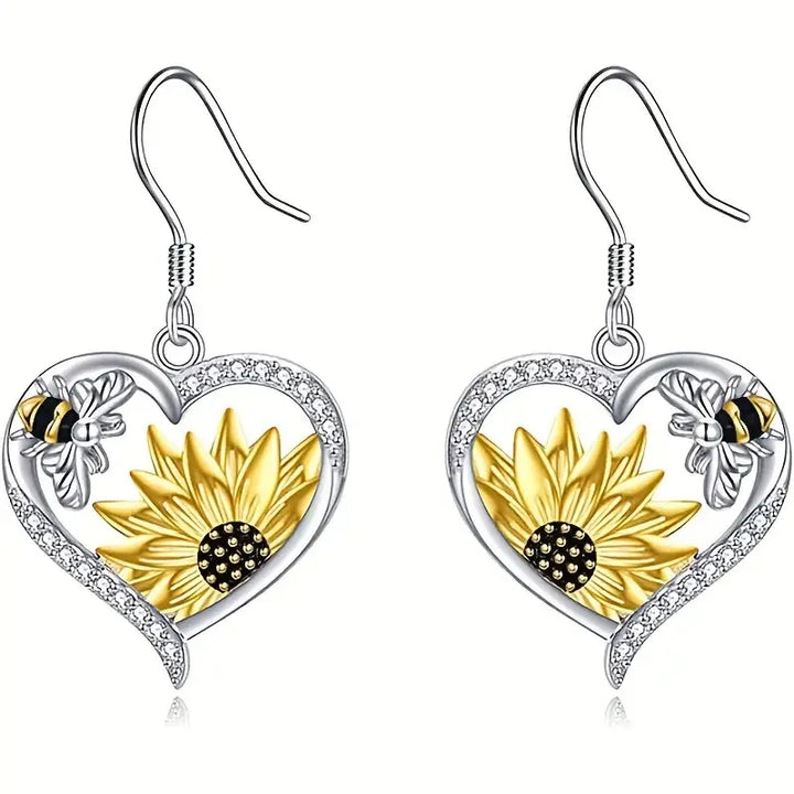 Orecchini vintage Boho a cuore con girasole e ape