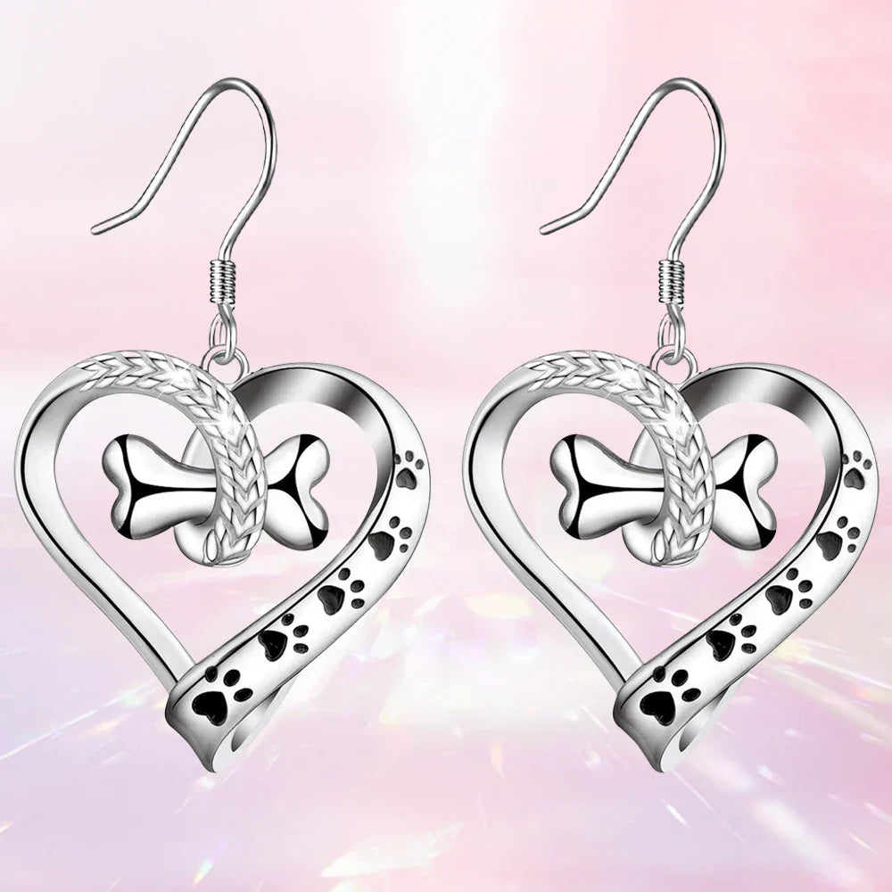 Set di gioielli in 2 pezzi con pendenti a forma di zampa, cuore e osso