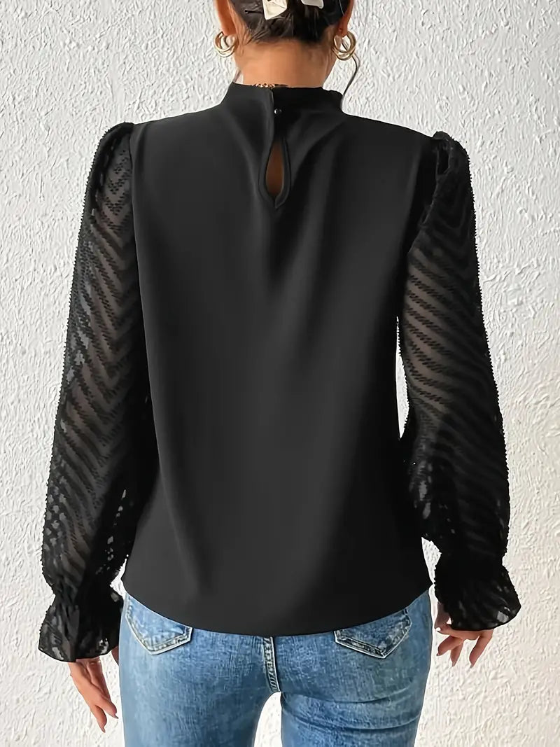 Sienna | Chic Pleated Top with Sheer Mesh Sleeves for Women