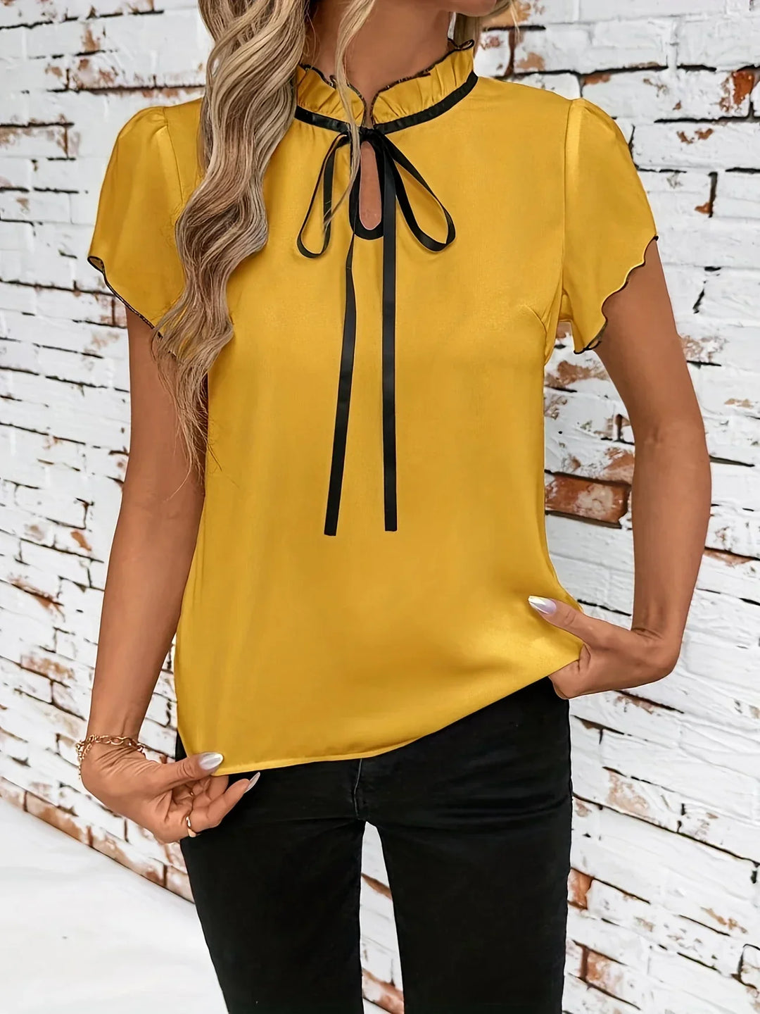 Zinnia – Ruffle Tie-Neck Blouse