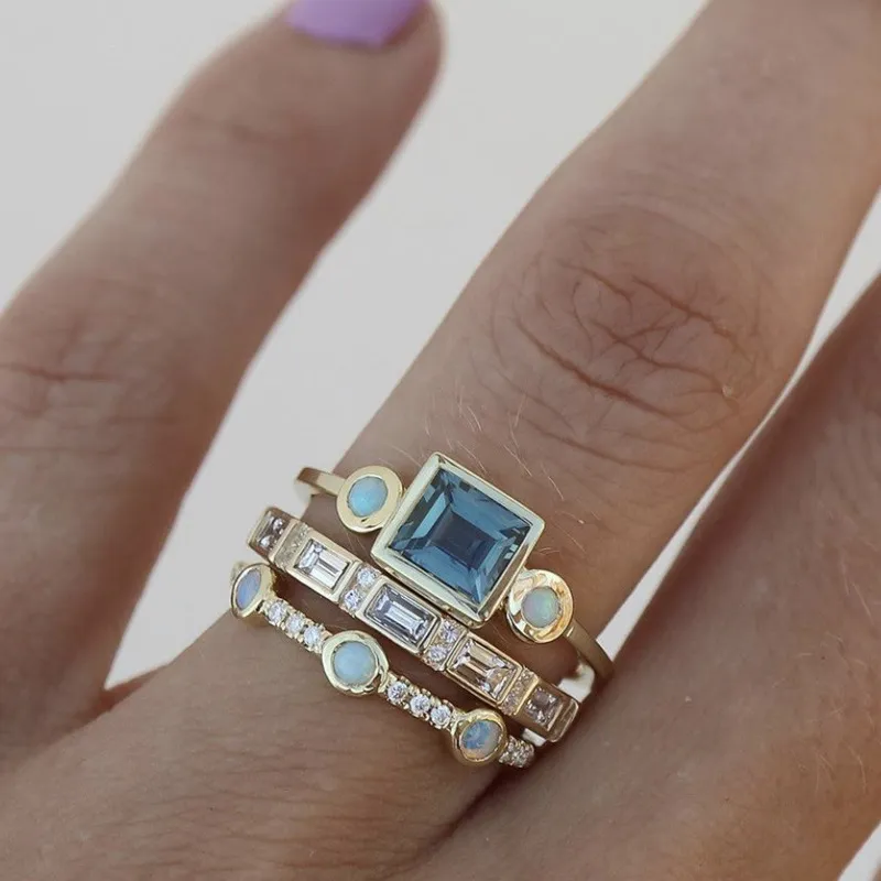 Herta – Set di anelli vintage con cristallo blu