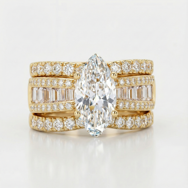 Veronika – Anello con diamanti e dettagli in oro.