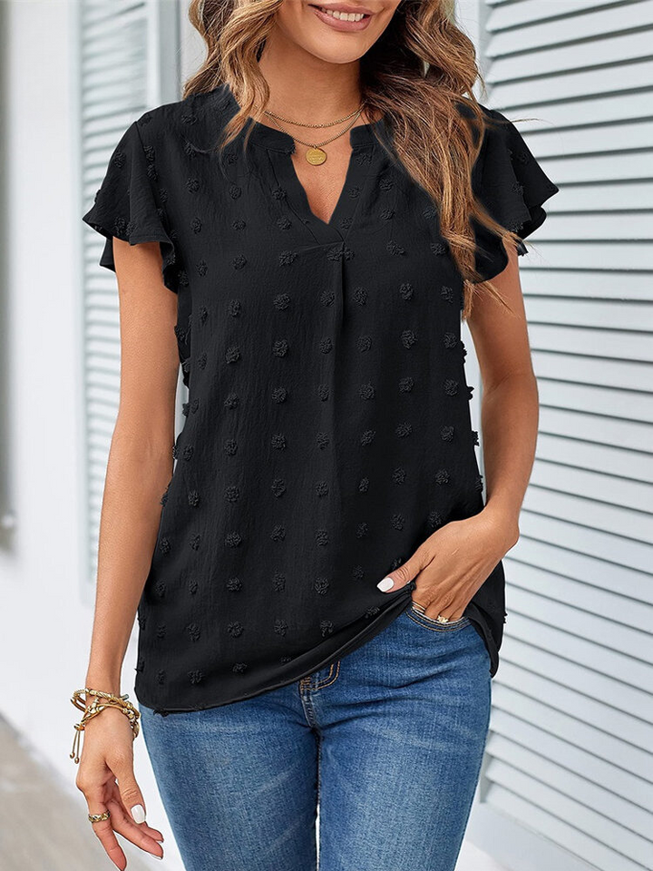 Leila | Chic Patchwork Blouse with Ruffled Accents