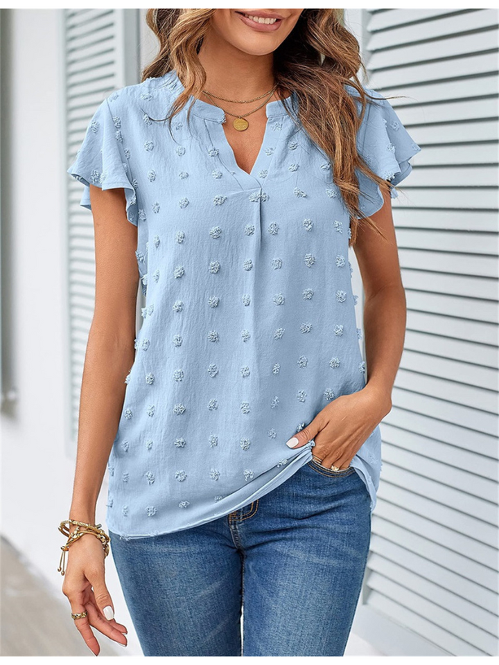 Leila | Chic Patchwork Blouse with Ruffled Accents