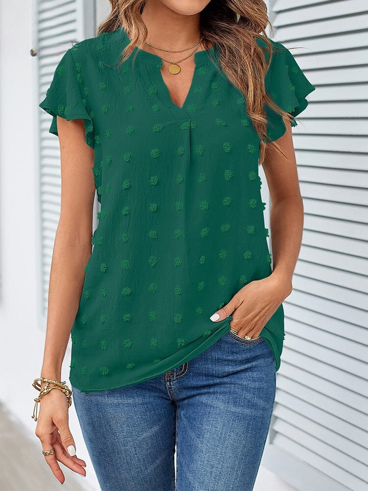 Leila | Chic Patchwork Blouse with Ruffled Accents