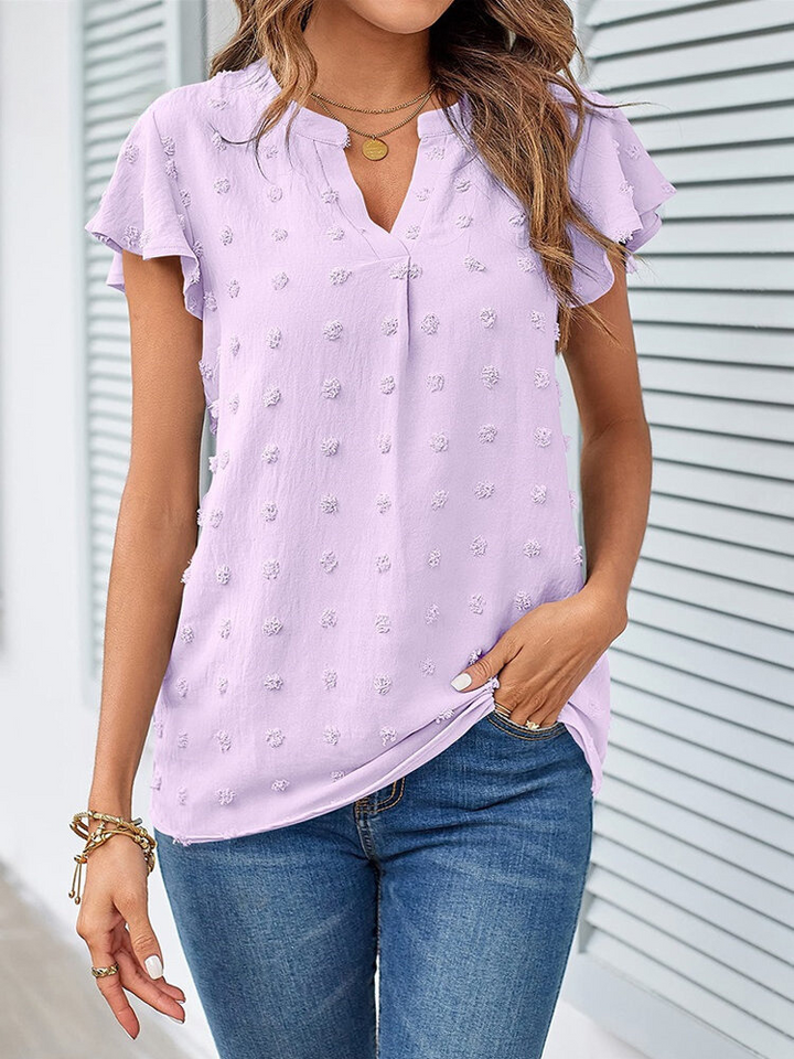 Leila | Chic Patchwork Blouse with Ruffled Accents