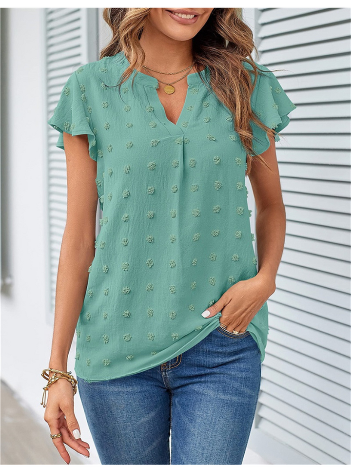 Leila | Chic Patchwork Blouse with Ruffled Accents